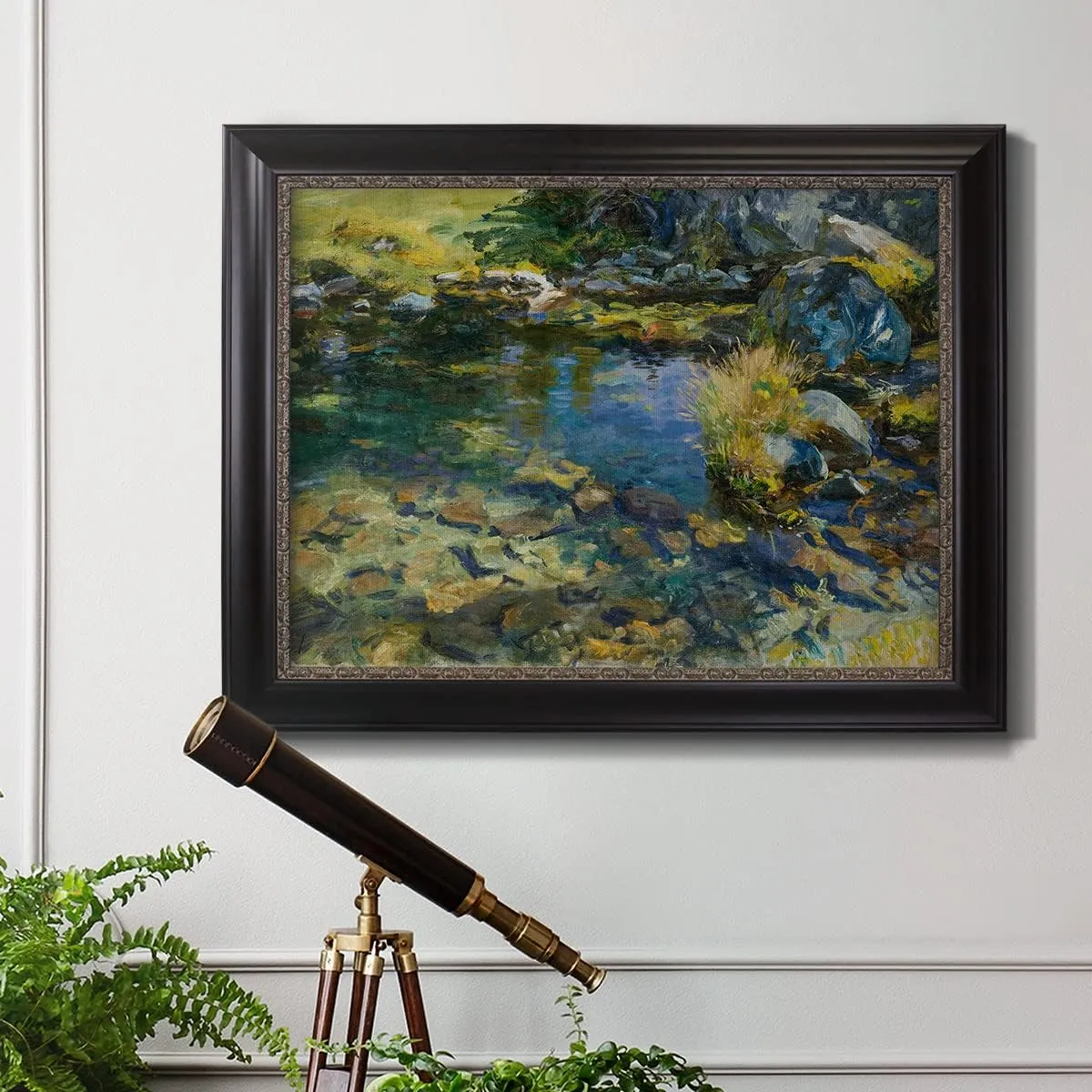 Renditions Gallery Home Decor Ebony & Gold Framed Artwork Alpine Streem Pool Art Wall Hanging Prints for Bedroom Dining Living Room Office Home Kitchen Wall Decor - 21"X25"