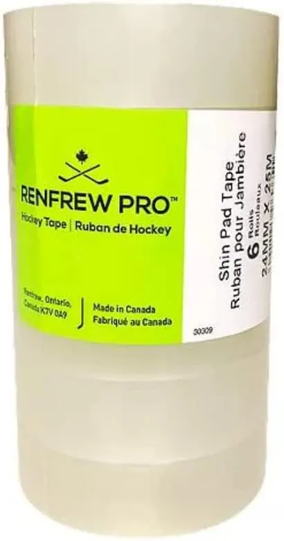 Renfrew Clear Polyflex Shin Sock Hockey Tape, 6 Rolls (24mm x 25)