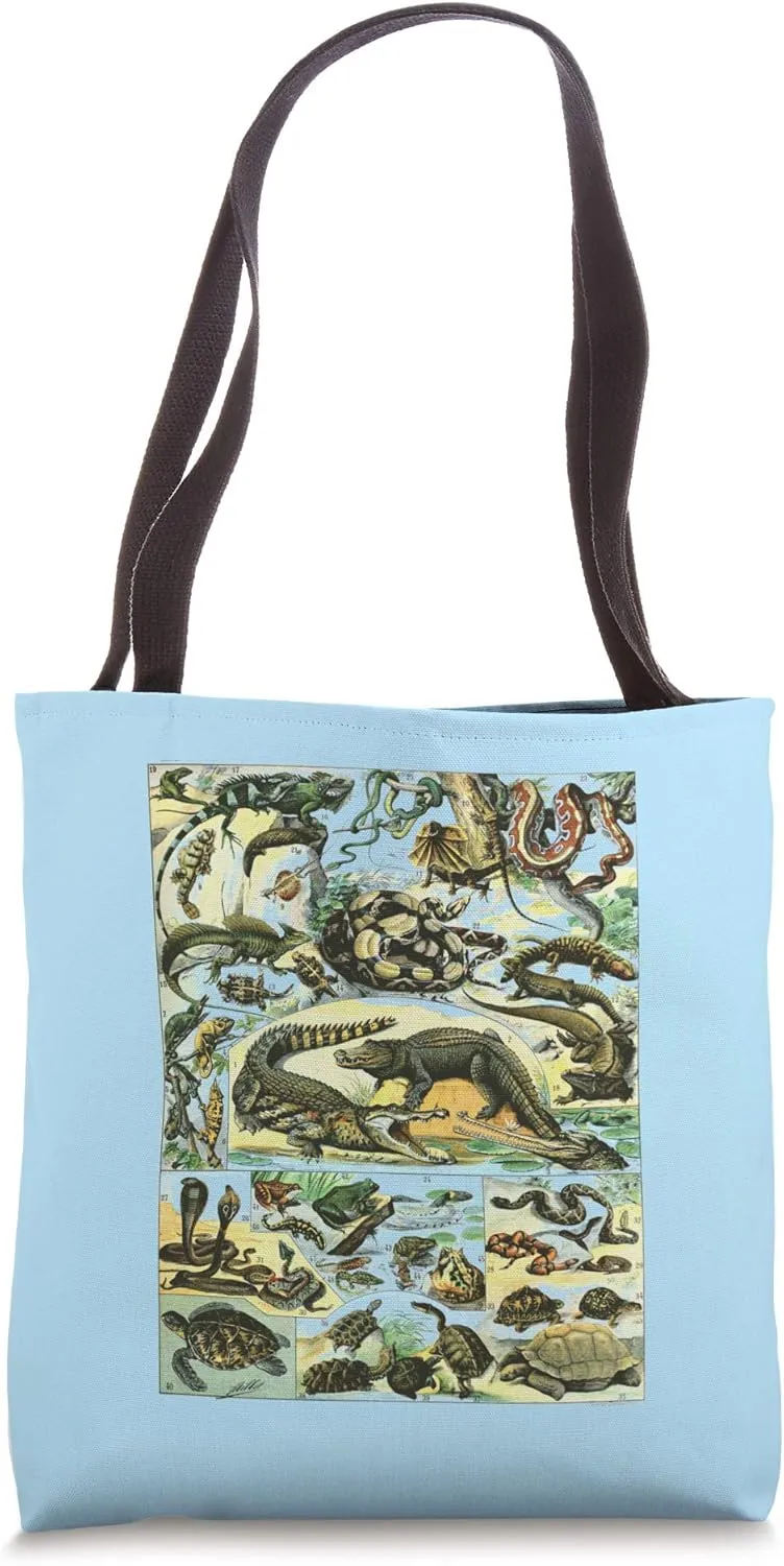 Reptiles Collection Chart Turtle Snake Species Vintage Tote Bag