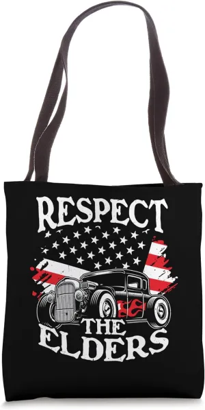 RESPECT THE ELDERS Vintage Hotrod USA Flag Tote Bag