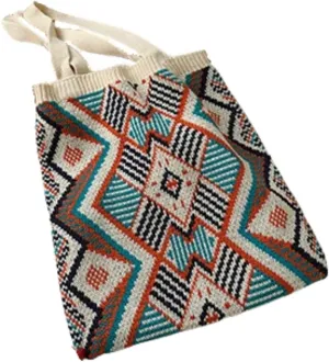 Retro Knitted Tote Bag for Commute - Large Capacity Wool Handbag with Patterned Design,13.8x0.4x15 Inches