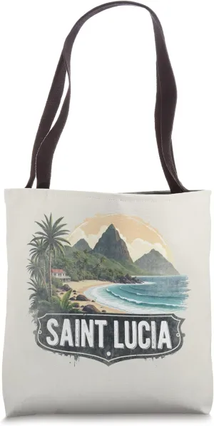Retro Saint Lucia Landscape Vintage Souvenir Tote Bag