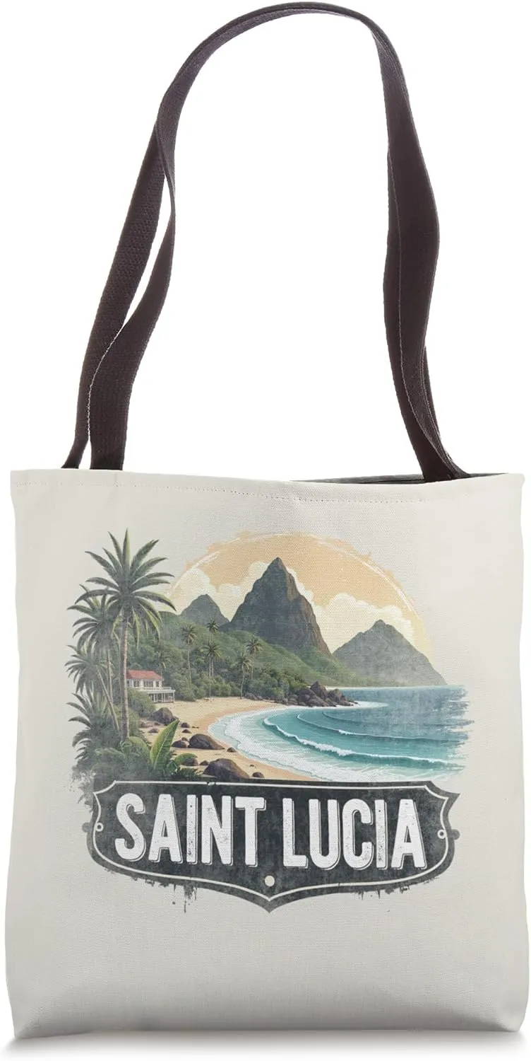 Retro Saint Lucia Landscape Vintage Souvenir Tote Bag
