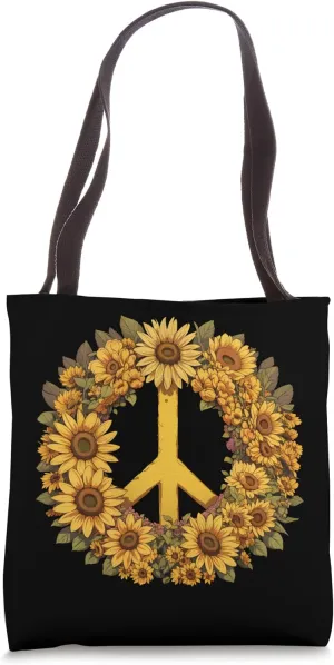 Retro Sunflower Peace Sign Tote Bag