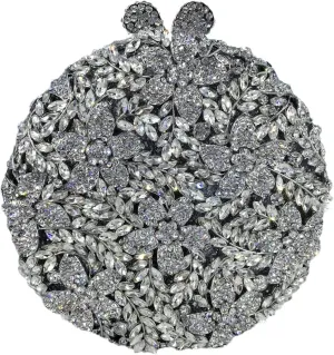Rhinestone Evening Clutch for Women Flower Full Diamond Round Handbag Gorgeous Shining Shoulder Ball Banquet Bag