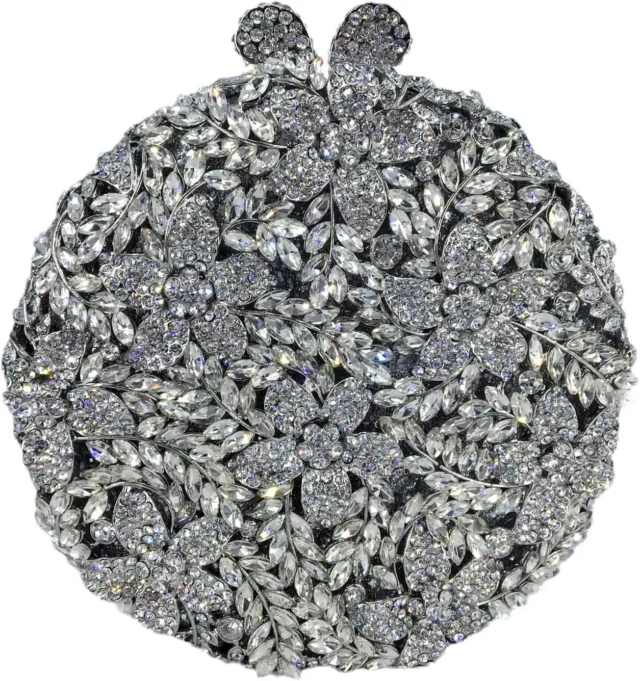 Rhinestone Evening Clutch for Women Flower Full Diamond Round Handbag Gorgeous Shining Shoulder Ball Banquet Bag