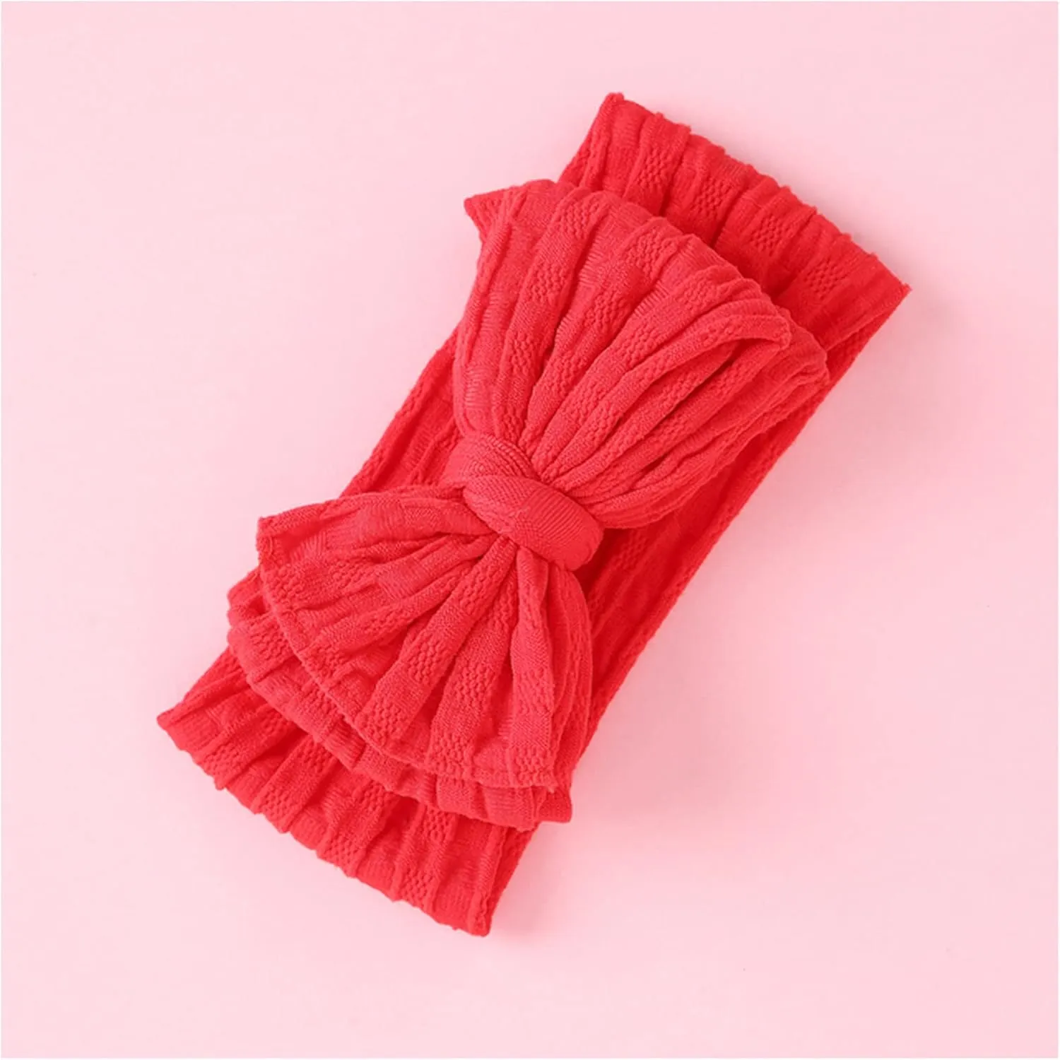 Ribbed Nylon Headband, Cable Knit Wide Nylon Turban Head Wraps Girls Hair Accessories(Red)