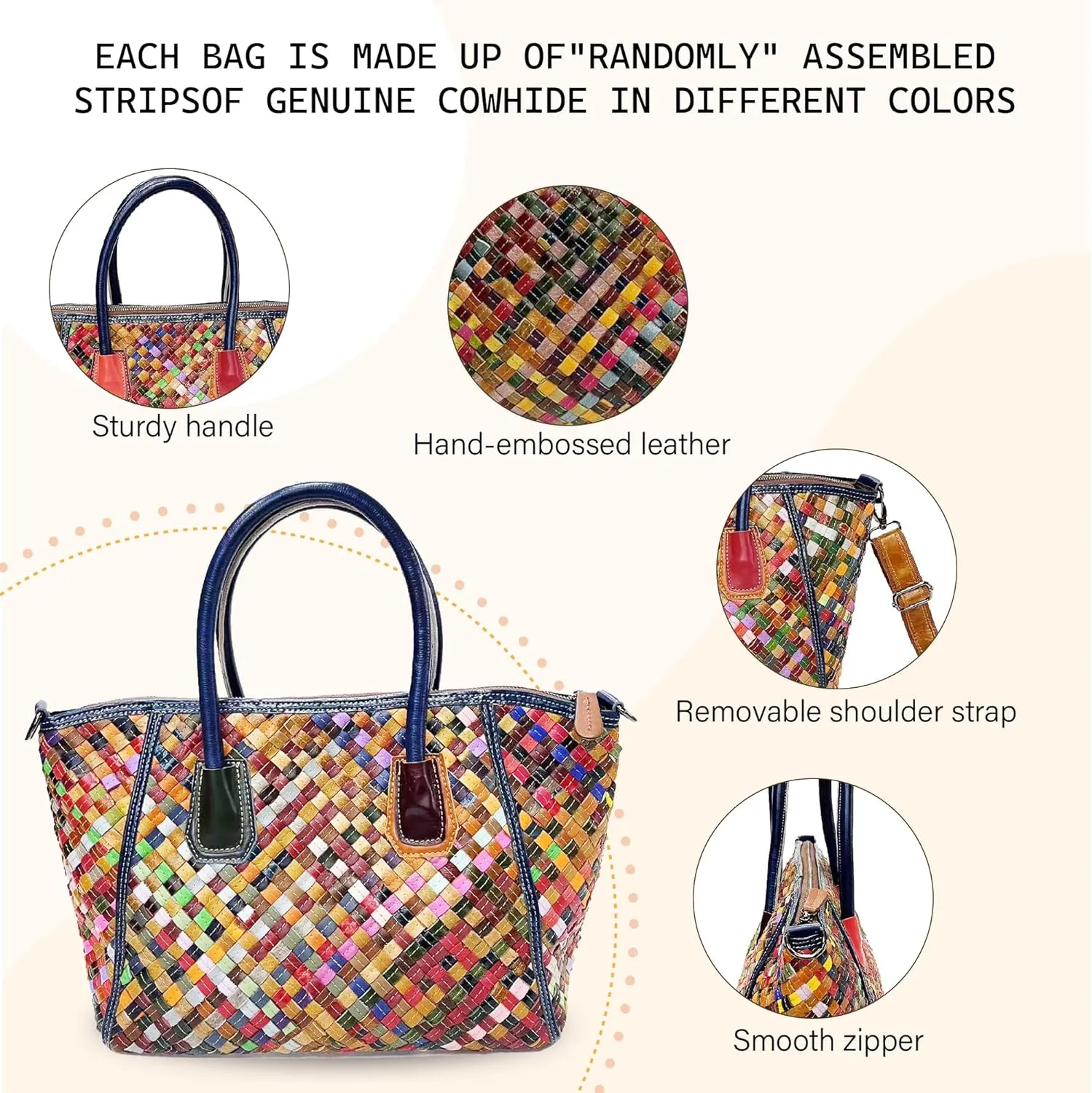 Riutiru Women's Mosaic Style Genuine Leather Handwoven Unique Style Diagonal Shoulder Handbag