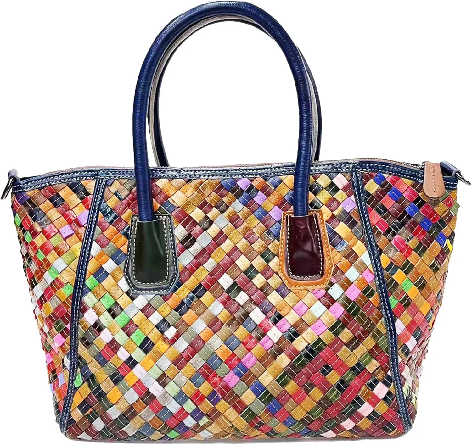 Riutiru Women's Mosaic Style Genuine Leather Handwoven Unique Style Diagonal Shoulder Handbag