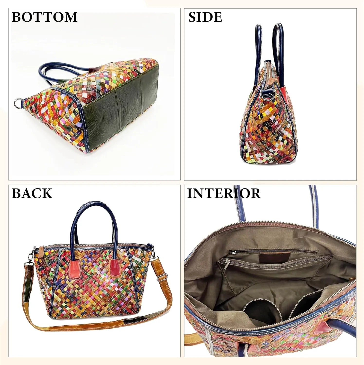 Riutiru Women's Mosaic Style Genuine Leather Handwoven Unique Style Diagonal Shoulder Handbag