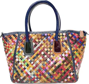 Riutiru Women's Mosaic Style Genuine Leather Handwoven Unique Style Diagonal Shoulder Handbag