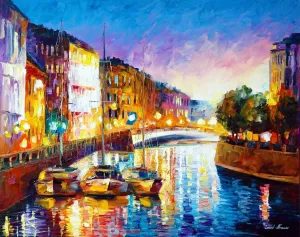 River Wall Art Print Docks Artwork On Canvas by Leonid Afremov | Charming River | 23 x 28.8 | Stretched