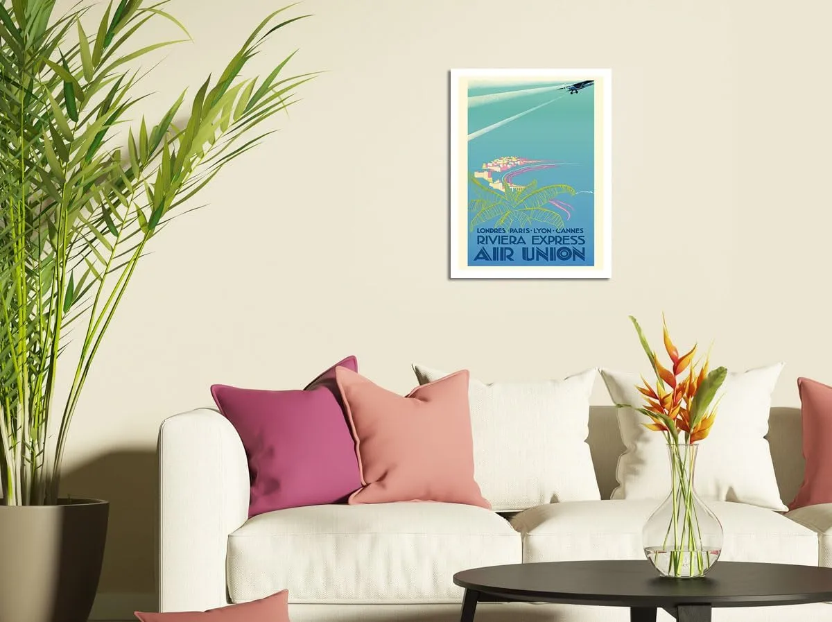 Riviera Express - London Paris Cannes - Air Union Bréguet 280T - Vintage Airline Travel Poster by Edmond Maurus c.1932 - Fine Art Rolled Canvas Print 27in x 40in