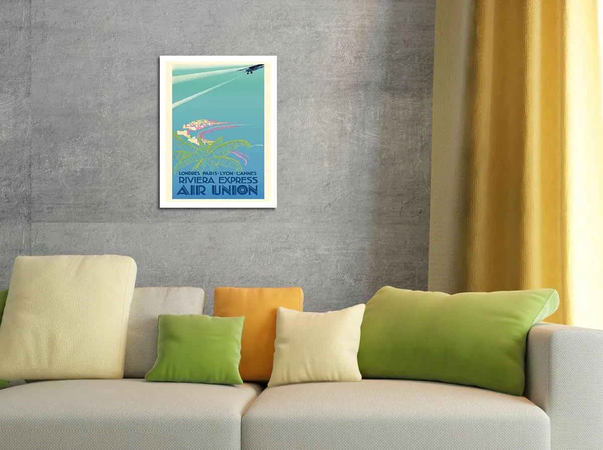 Riviera Express - London Paris Cannes - Air Union Bréguet 280T - Vintage Airline Travel Poster by Edmond Maurus c.1932 - Fine Art Rolled Canvas Print 27in x 40in