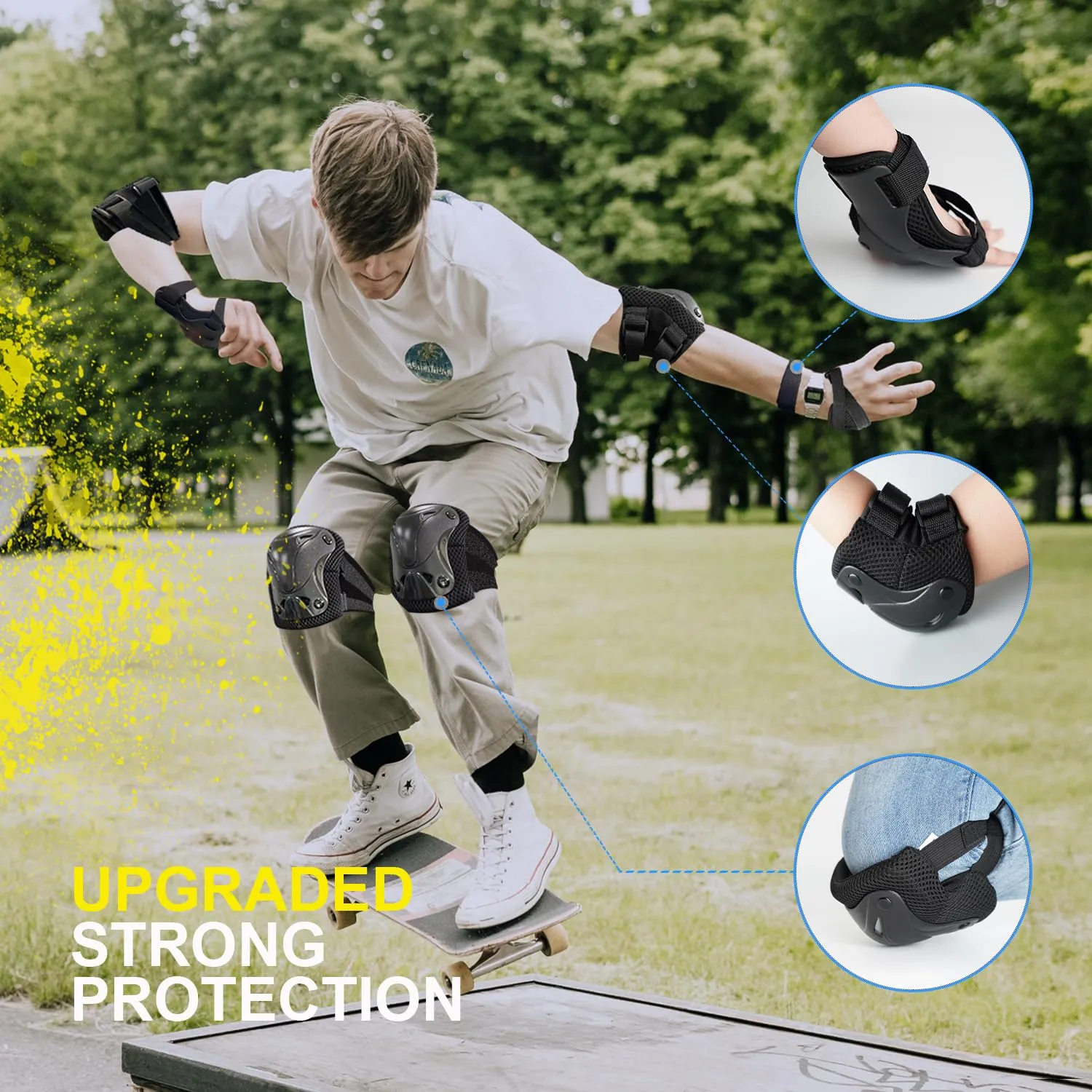Roller Skate Pads Adult Knee And Elbow Pads For Roller Skating, Wrist Guards Skateboarding Protective Gear Adult Knee Pads For Men Women Skating Pads L