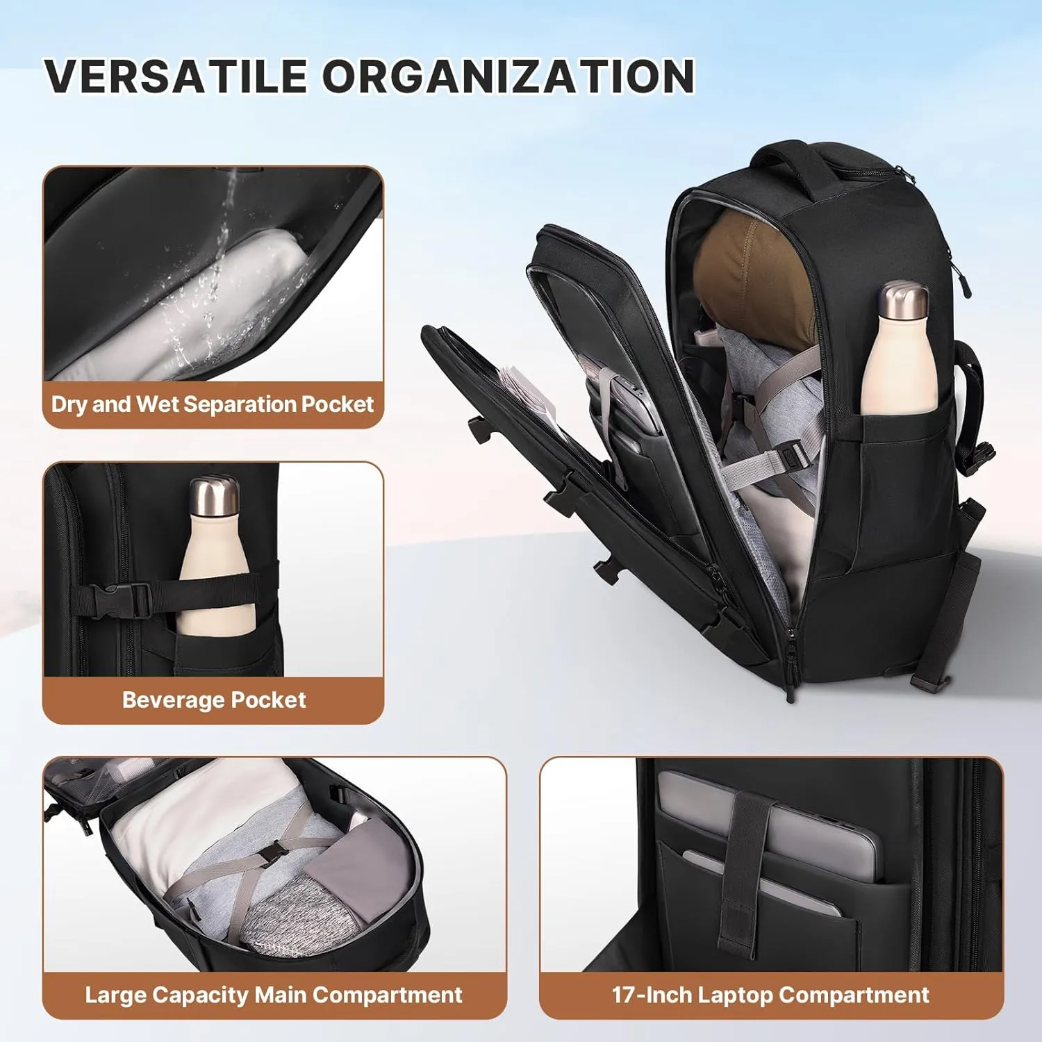 Rolling Backpack for Women Men, Carry on Luggage Travel Backpack with Wheels for Adults, 40L Airline Rolling Laptop Bag, 17 Inch Laptop Trolley Backpack for Overnight Travel Business (Black)
