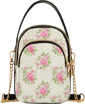 Rose Blossom Foliage Ivory Multi Pockets Crossbody Bags for Women Zip Cell Phone Purse Wallet Bag with Detachable Shoulder Strap Cross Body Handbag for Women Girls Trendy Gift Traveling Shopping