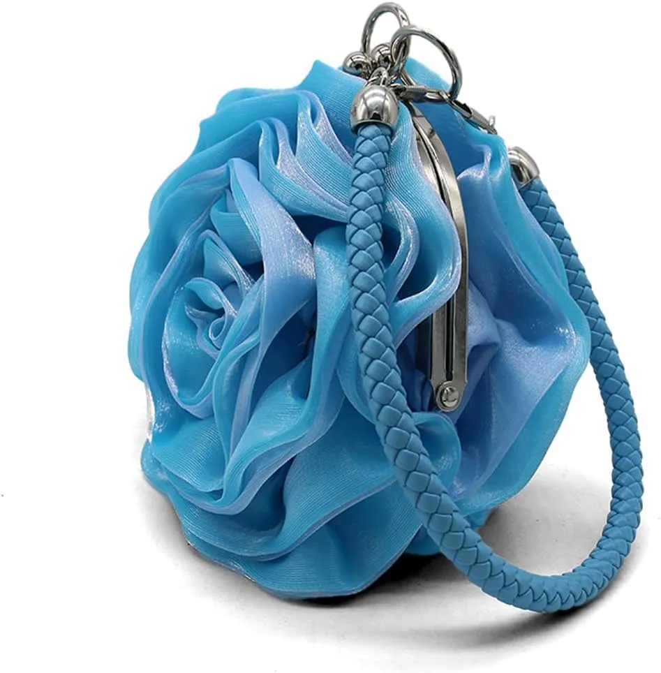 Rose Shaped Evening Bag Soft Satin Clutch Purse Floral Wristlet Handbag for Women Wedding Party Purse