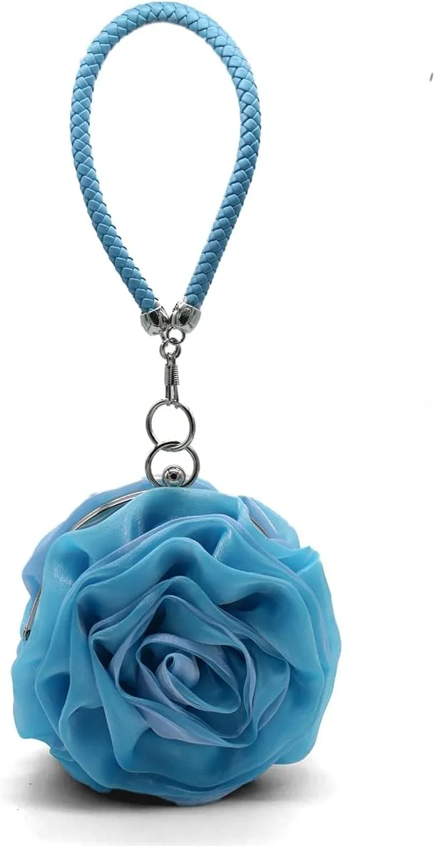 Rose Shaped Evening Bag Soft Satin Clutch Purse Floral Wristlet Handbag for Women Wedding Party Purse