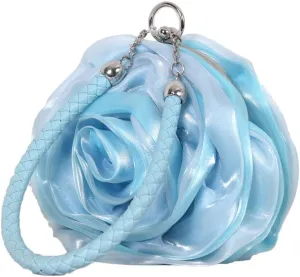 Rose Shaped Evening Bag Soft Satin Clutch Purse Floral Wristlet Handbag for Women Wedding Party Purse