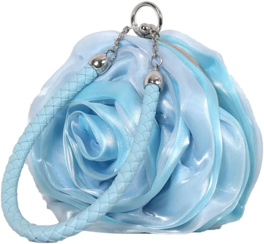 Rose Shaped Evening Bag Soft Satin Clutch Purse Floral Wristlet Handbag for Women Wedding Party Purse