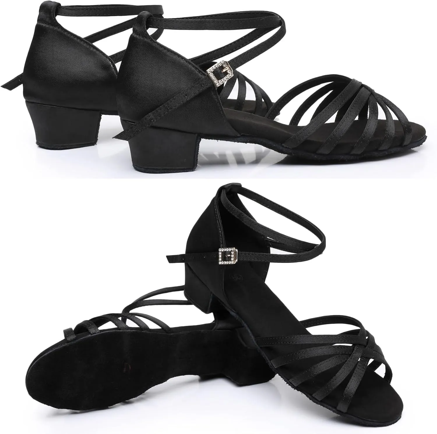 Rosefinch Girls Latin Dance Shoes Satin Suede Sole Salsa Professional Performance Practice Dance Shoes
