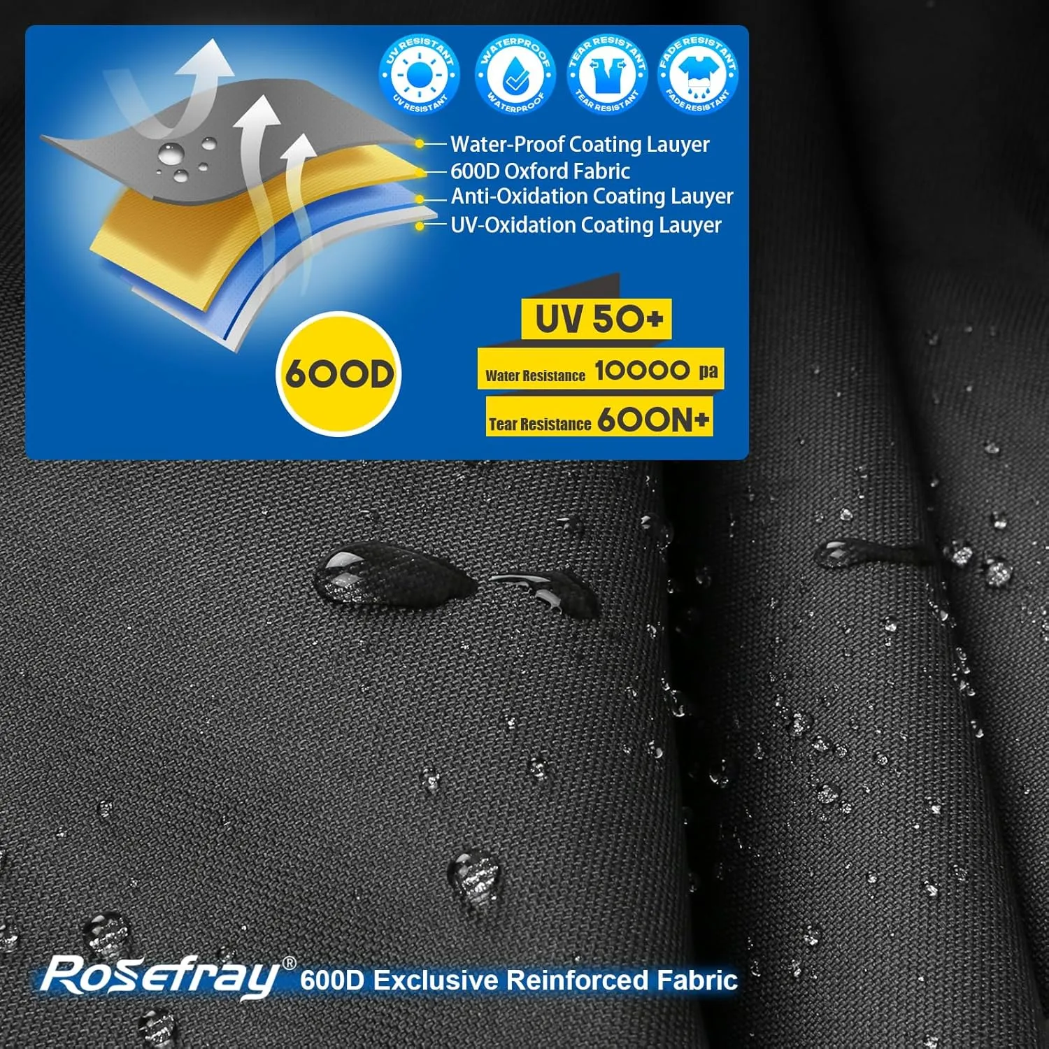 Rosefray Trike Cover,Motorcycle Cover Heavy Duty 600D Waterproof for Trike Models, Tri Glide, and CVO Version, Trike Goldwing, Chidftain, Challenger, Elite Storage, Black