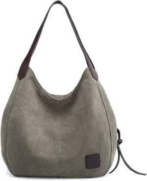 ROUROU Hobo Tote Bag for Women Large Capacity Shoulder Bag Cotton Canvas Handbag Fashion Satchel Multi Pocket Purse