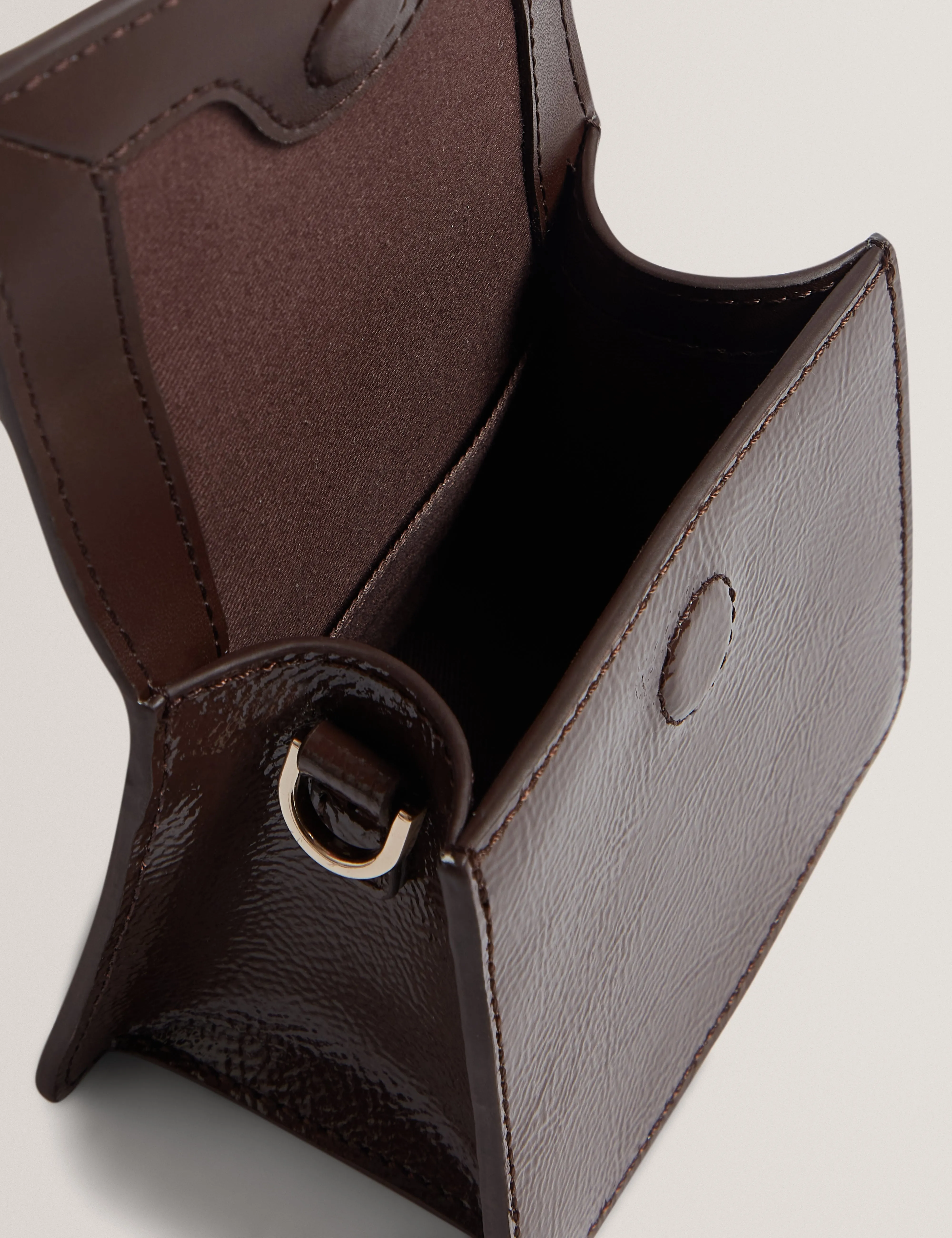 Rouset Rose Detail Mini Leather Bag Brown