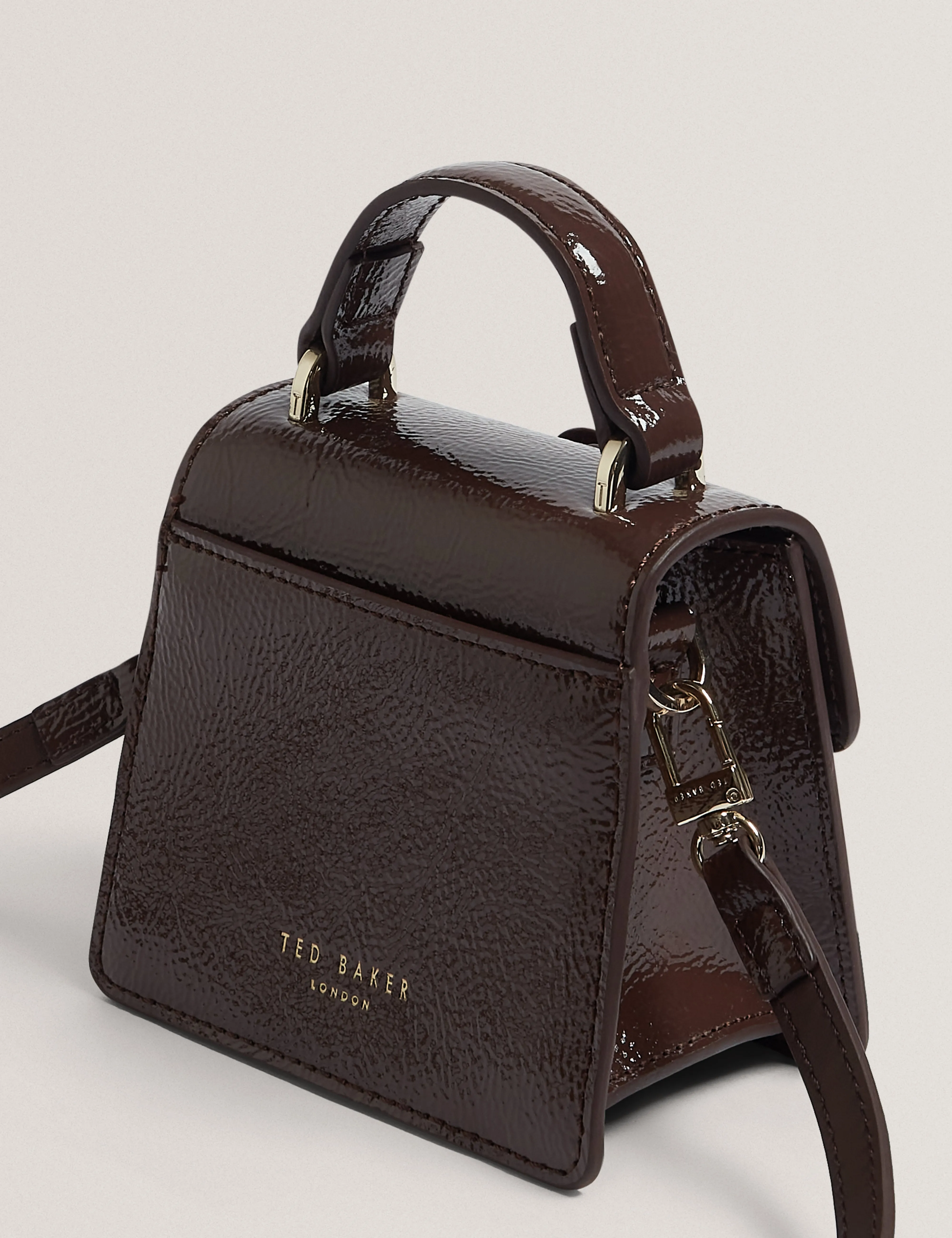 Rouset Rose Detail Mini Leather Bag Brown
