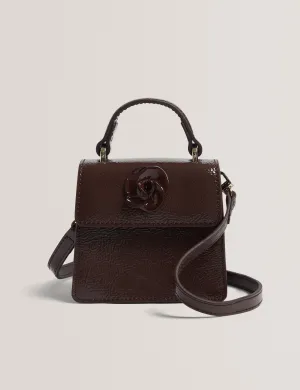 Rouset Rose Detail Mini Leather Bag Brown