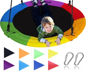 Royal Oak Saucer Tree Swing,Giant 40 Inches with Carabiners and Flags, Heavy Duty 1680D Oxford Fabric,700 lb Weight Capacity, Steel Frame,Waterproof, Easy Install Step by Step Instructions (Rainbow)