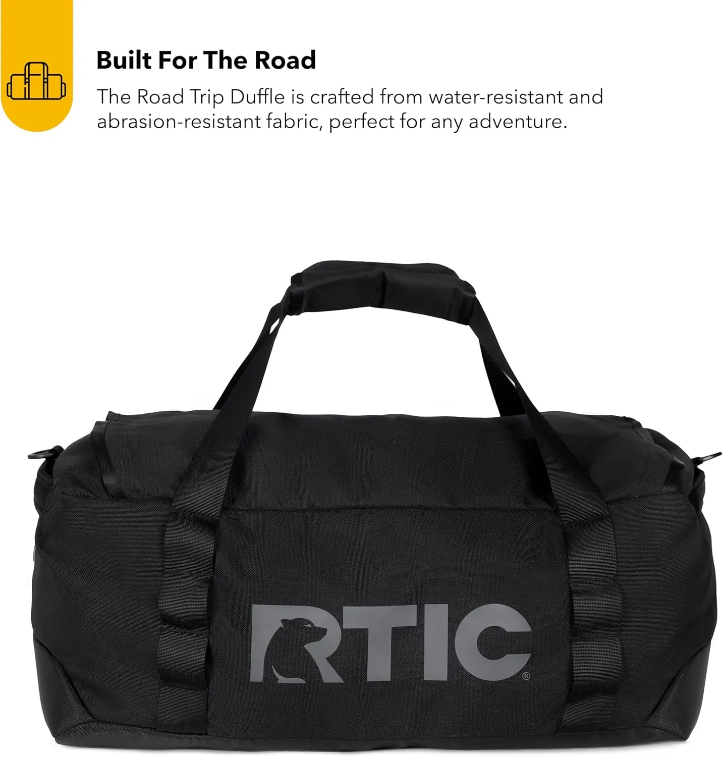 RTIC Road Trip Duffle Bag for Men and Women, Traveling Tote for Camp, Travel, Gym, Weekender, Camping, Overnight, Carry On, Sports, Spacious, Water Resistant, Medium, Black