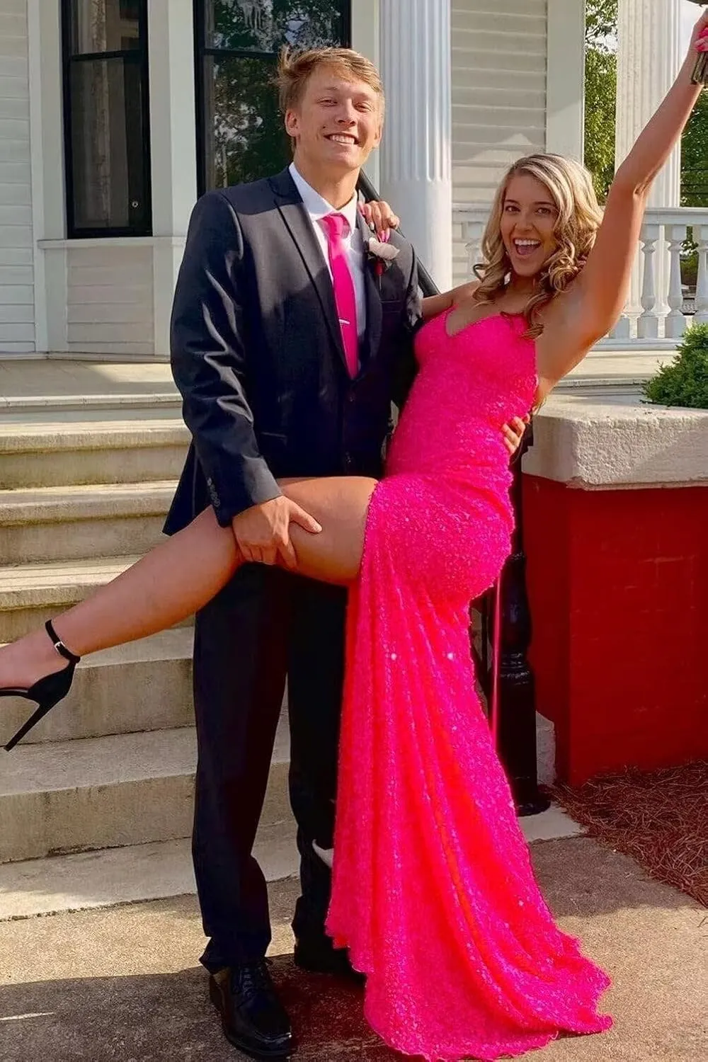RYANTH Sparkly Sequin Long Prom Dresses for Women 2025 Mermaid V Neck Corset Formal Evening Gowns with Slit RPM82
