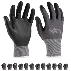 Safety Work Gloves MicroFoam Nitrile Coated - 12 Pairs, Breathable Seamless Knit Nylon Work Gloves for Men Women (Large，gray)