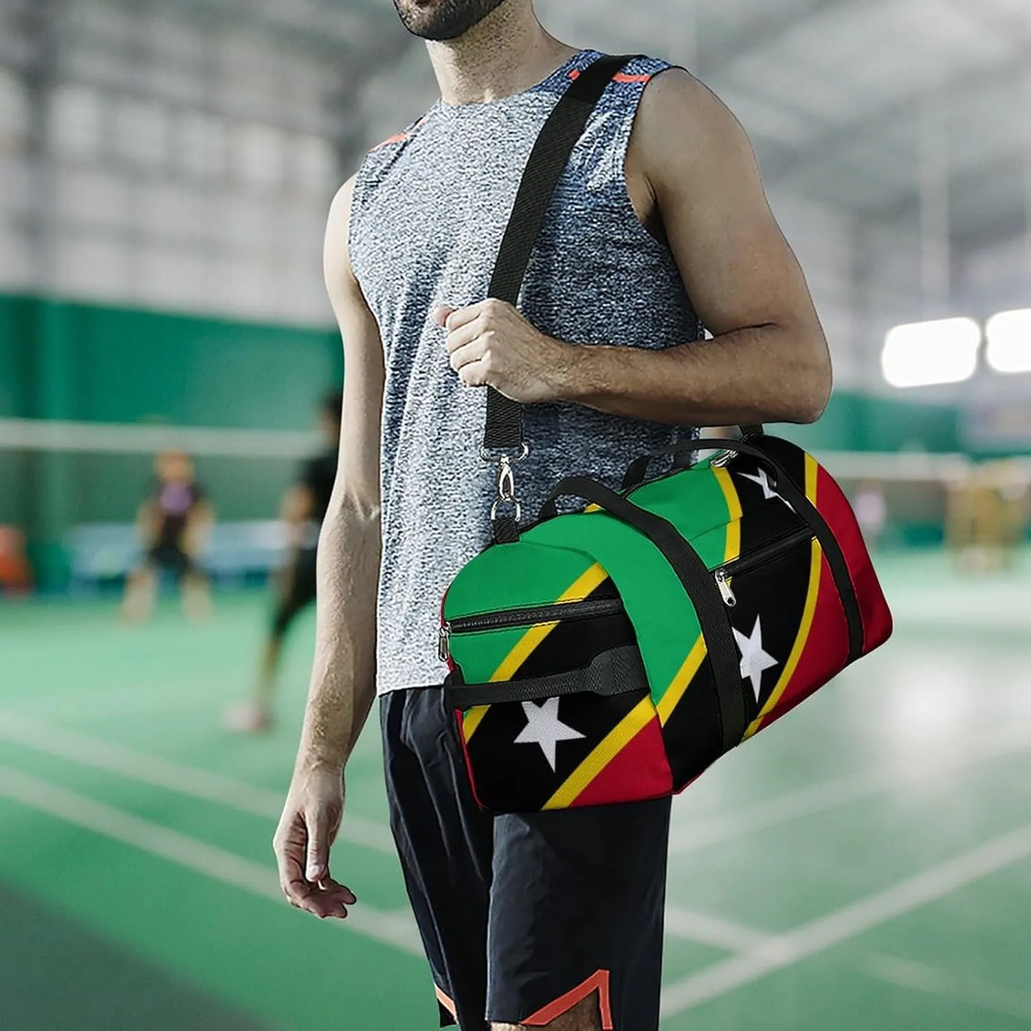Saint Kitts Flag Gym Duffel Bag for Men Women Shoe Compartment Waterproof Lightweight Weekender