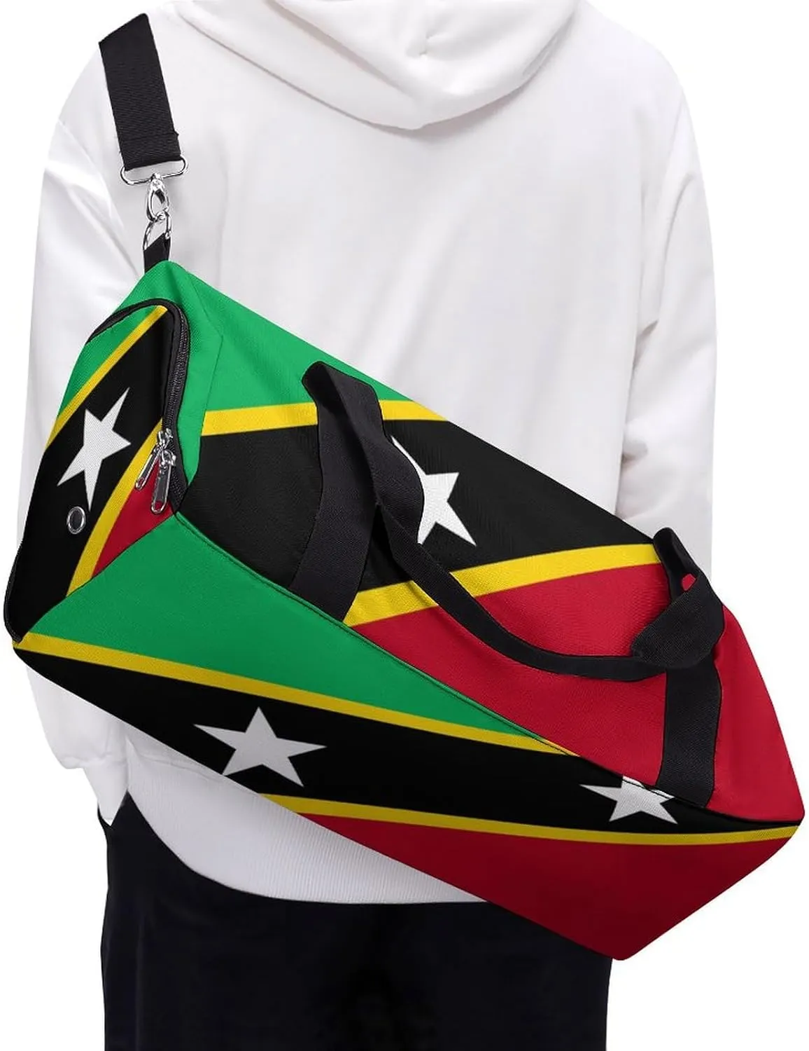 Saint Kitts Flag Gym Duffel Bag for Men Women Shoe Compartment Waterproof Lightweight Weekender