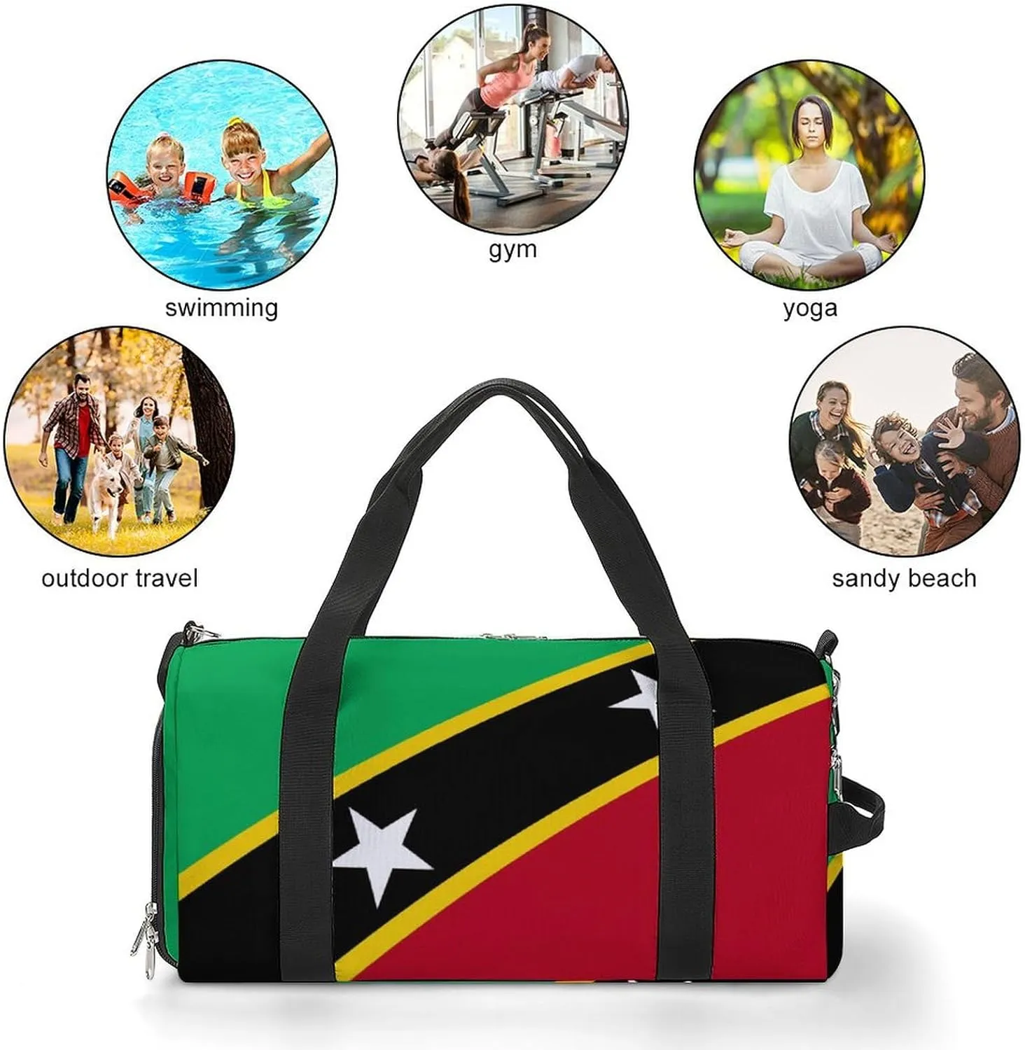 Saint Kitts Flag Gym Duffel Bag for Men Women Shoe Compartment Waterproof Lightweight Weekender
