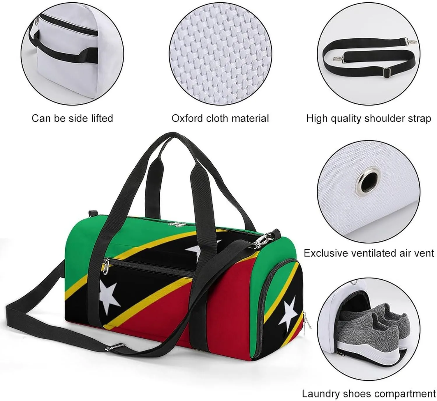 Saint Kitts Flag Gym Duffel Bag for Men Women Shoe Compartment Waterproof Lightweight Weekender