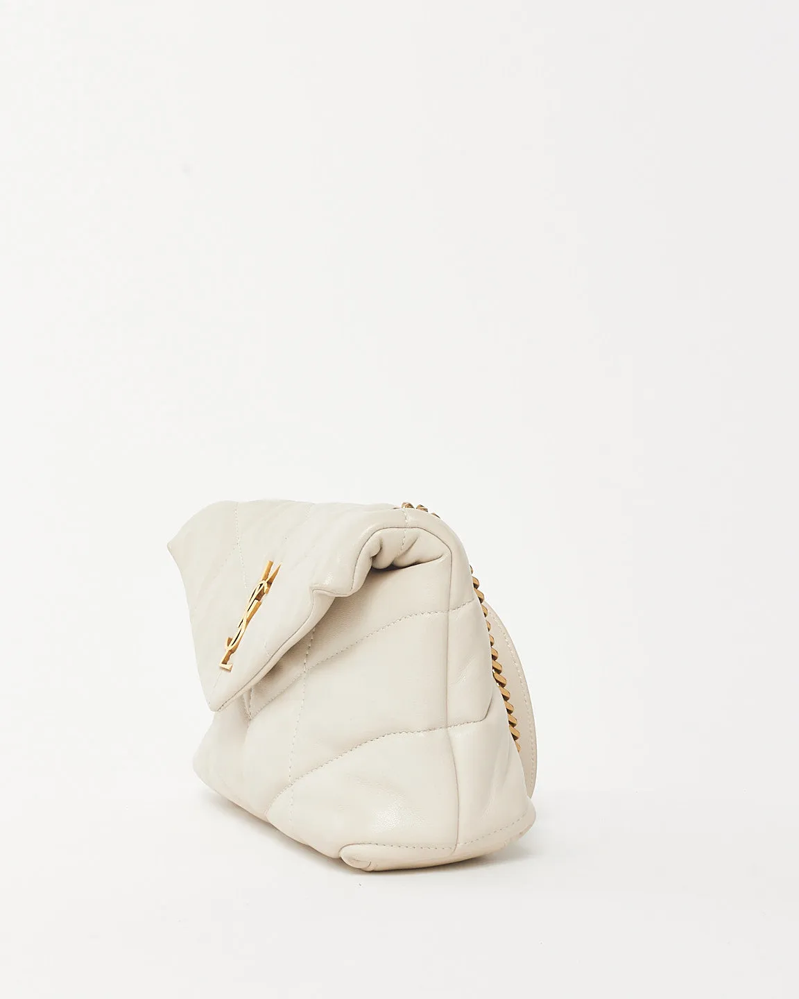 Saint Laurent Cream White Leather Toy Puffer Crossbody Bag