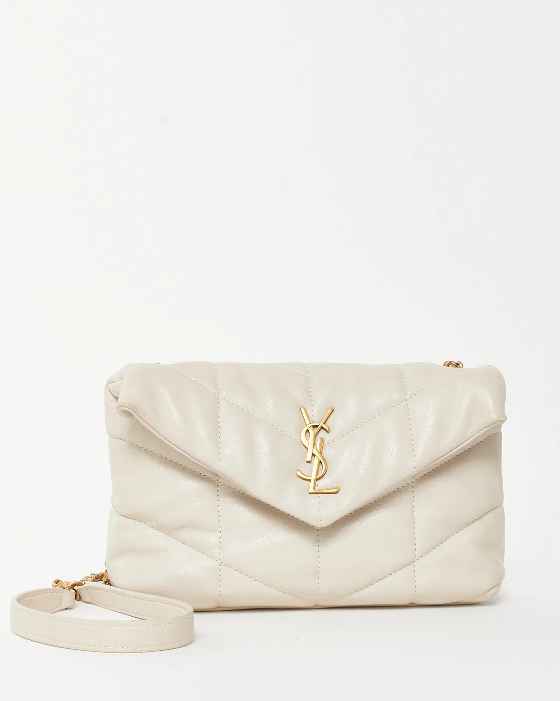 Saint Laurent Cream White Leather Toy Puffer Crossbody Bag