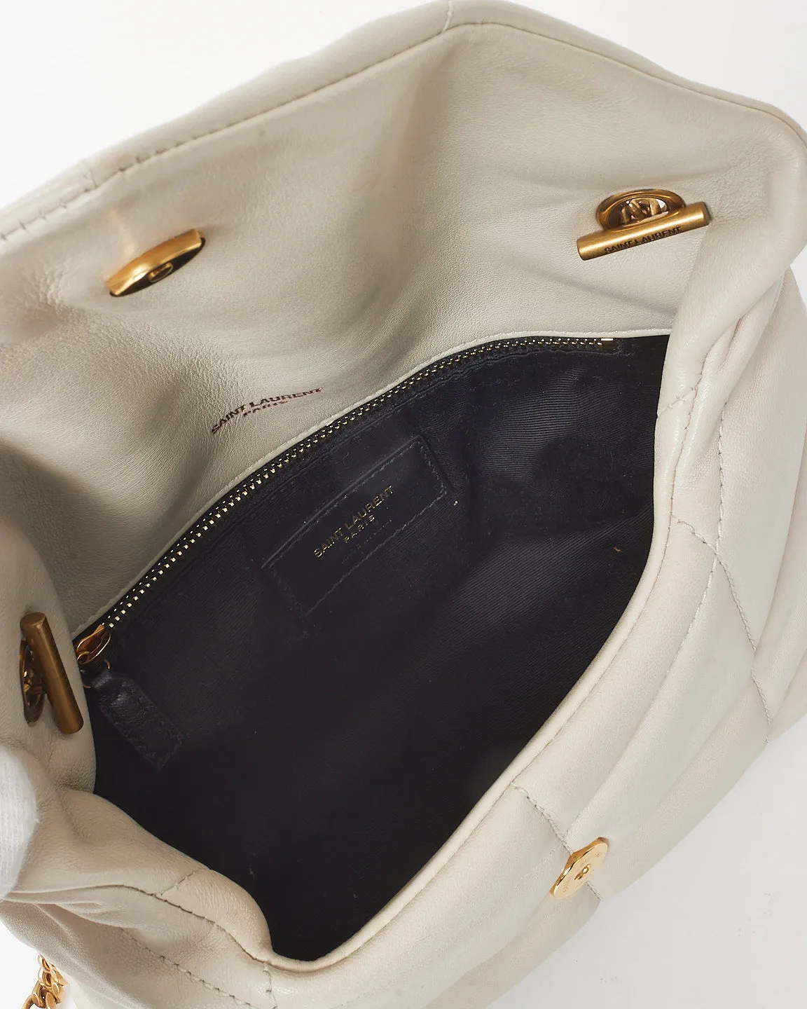 Saint Laurent Cream White Leather Toy Puffer Crossbody Bag