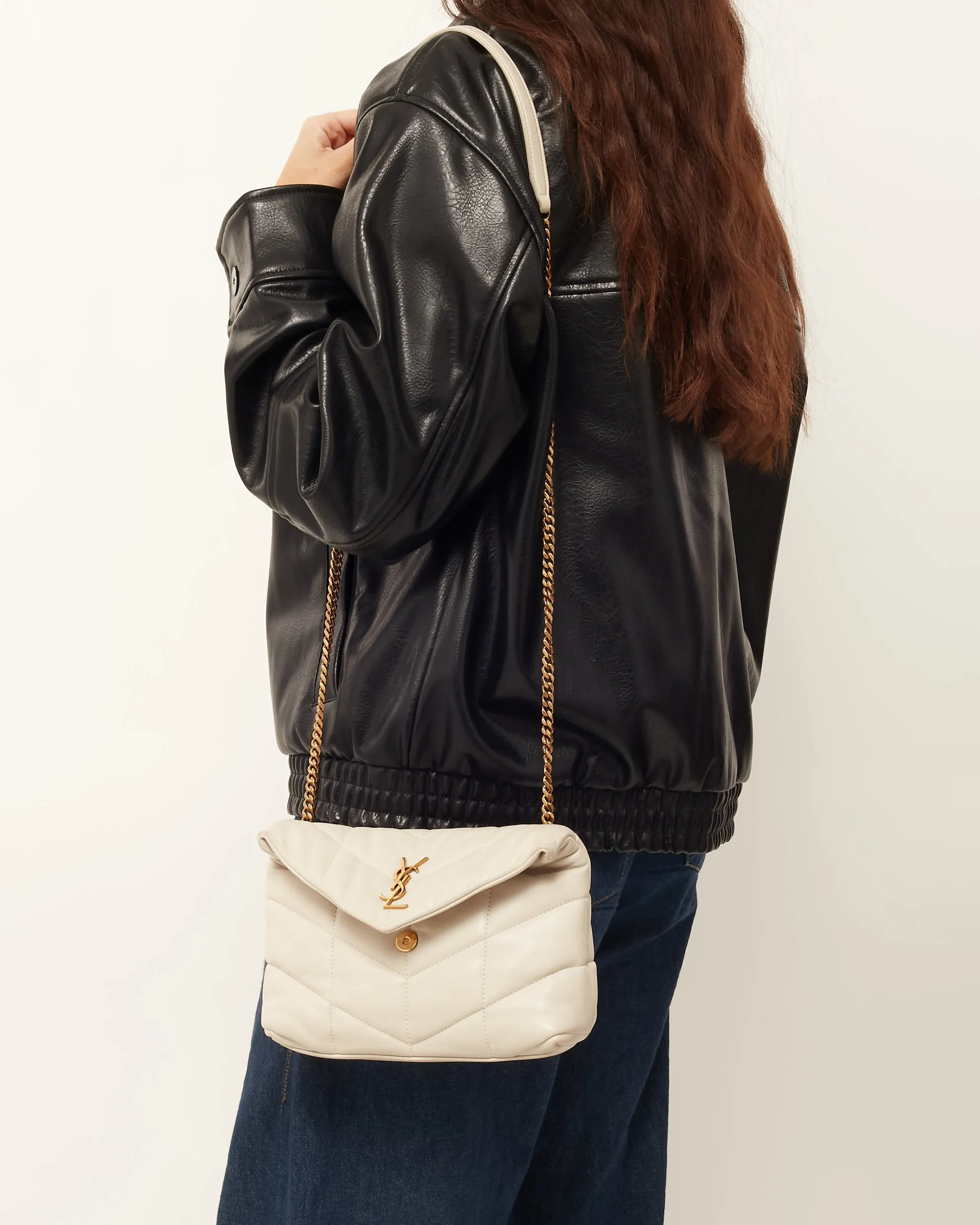 Saint Laurent Cream White Leather Toy Puffer Crossbody Bag