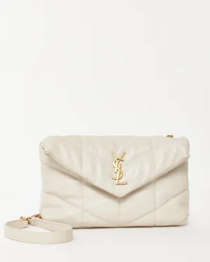Saint Laurent Cream White Leather Toy Puffer Crossbody Bag