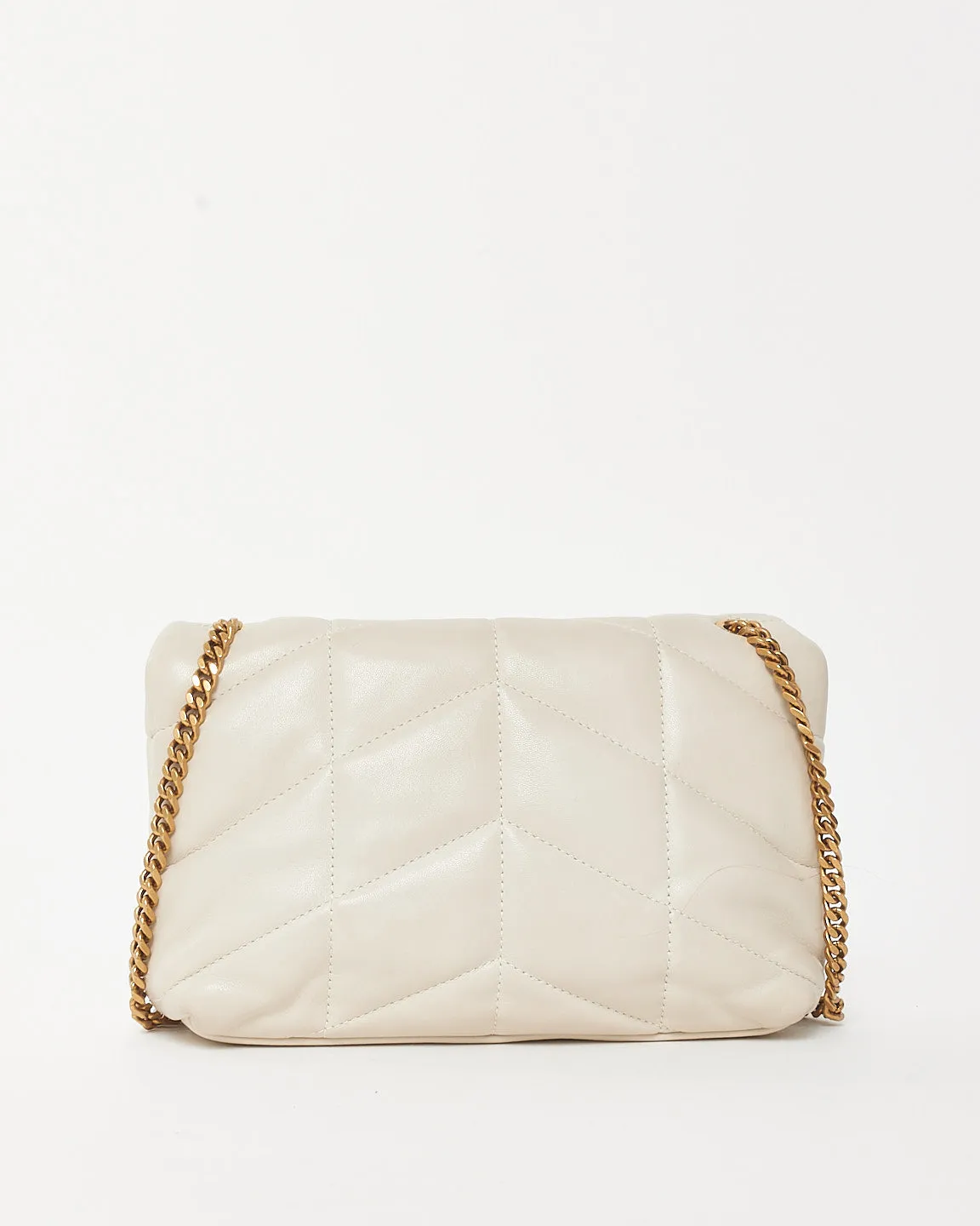 Saint Laurent Cream White Leather Toy Puffer Crossbody Bag