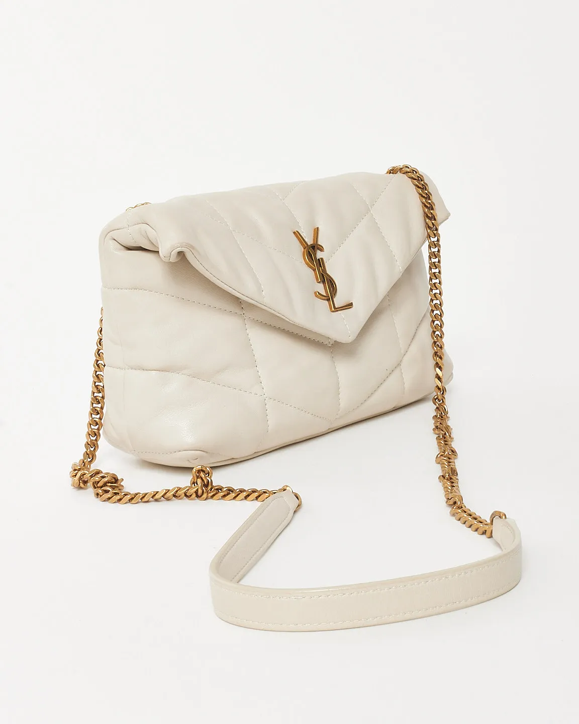Saint Laurent Cream White Leather Toy Puffer Crossbody Bag