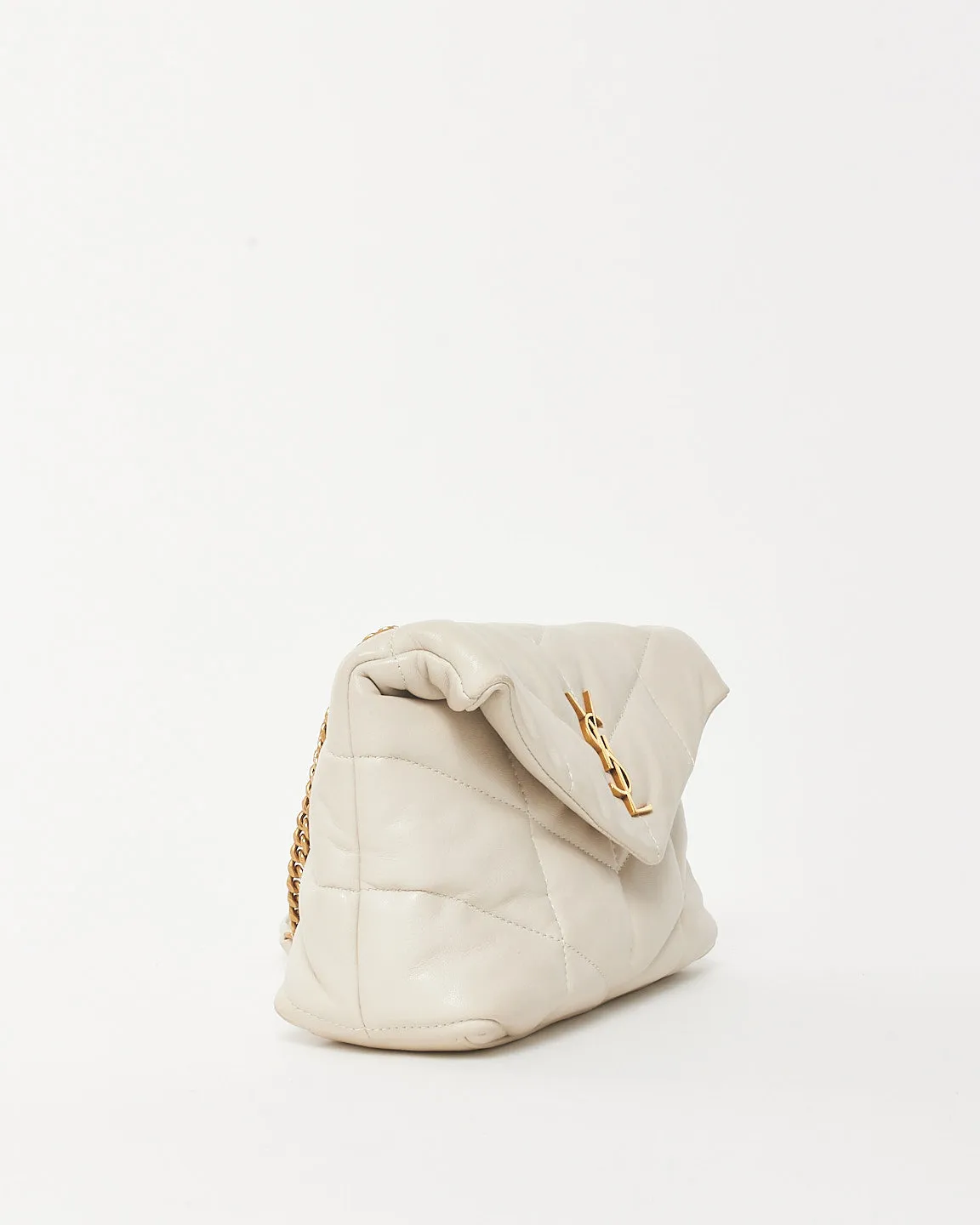 Saint Laurent Cream White Leather Toy Puffer Crossbody Bag