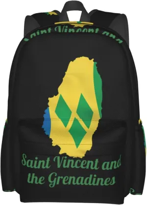 Saint Vincent and the Grenadines Map Flag Casual Backpack Large Capacity Travel Backpacks Laptop Daypack Commuter Rucksack Adjustable Strap Sports Bags for Hiking Biking
