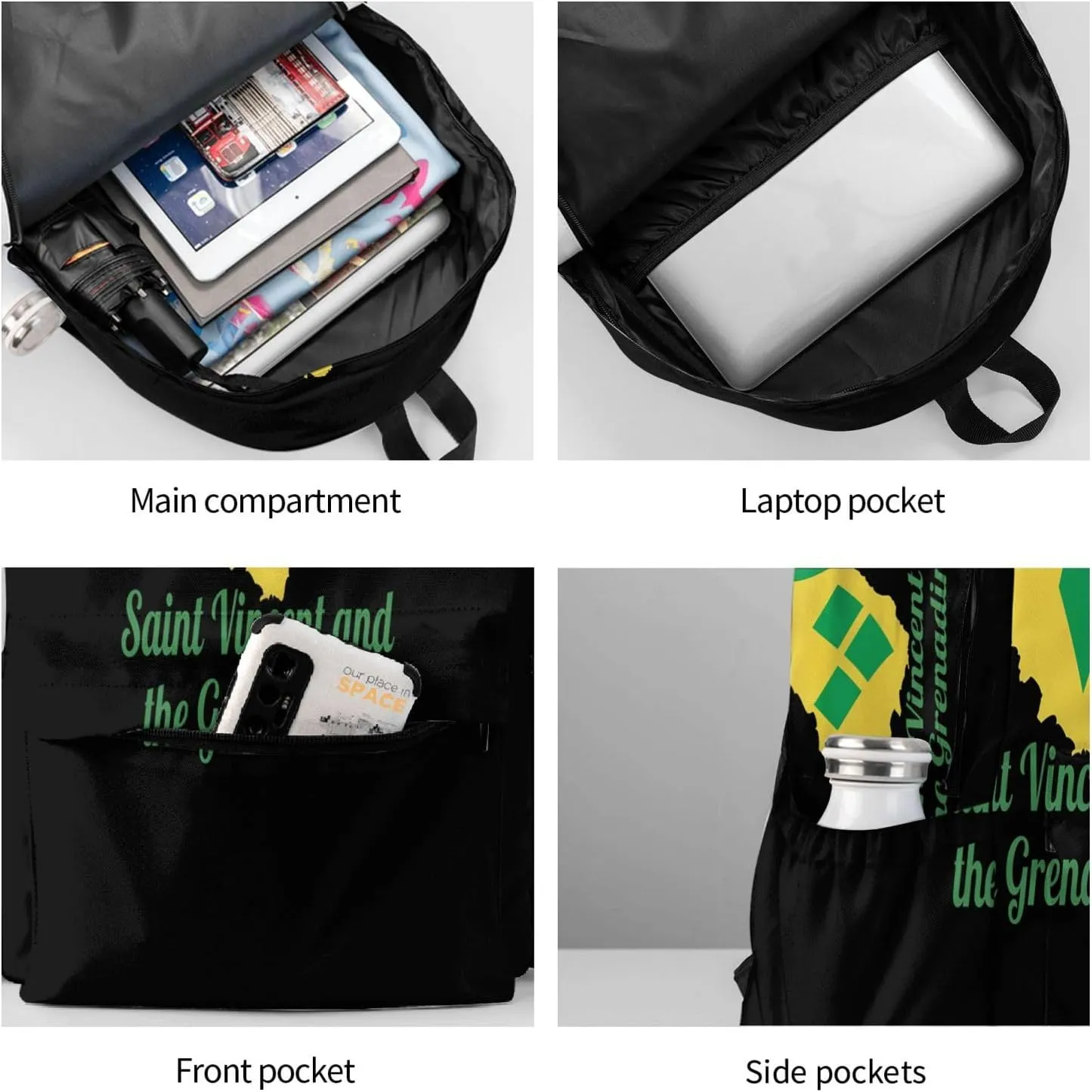 Saint Vincent and the Grenadines Map Flag Casual Backpack Large Capacity Travel Backpacks Laptop Daypack Commuter Rucksack Adjustable Strap Sports Bags for Hiking Biking