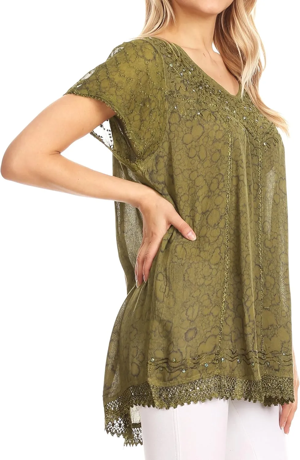 Sakkas Charolette Embroidery and Seqiun Accents Blouse